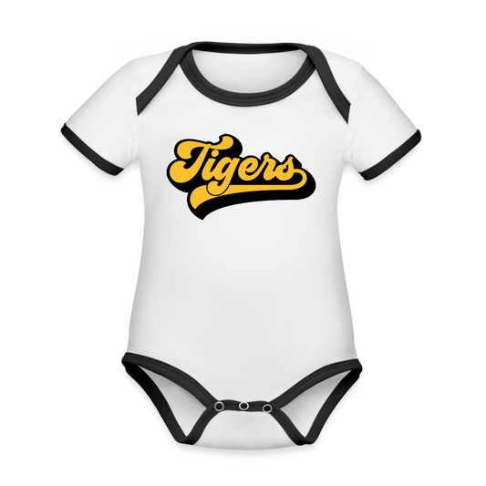 Tigers Organic Contrast Short Sleeve Baby Bodysuit - white/black