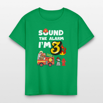 Sound the Alarm I'm 3 Kids' T-Shirt - kelly green