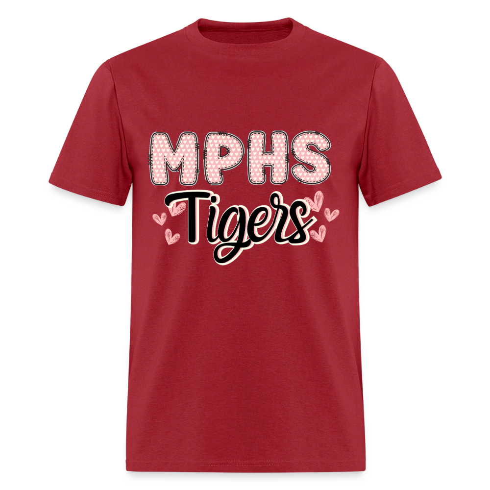 MPHS Tigers Heart Patchwork T-Shirt | GILDAN 5000 - dark red