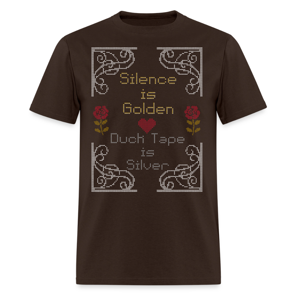 Silence is Golden Cross Stitch T-Shirt | GILDAN 5000 - brown