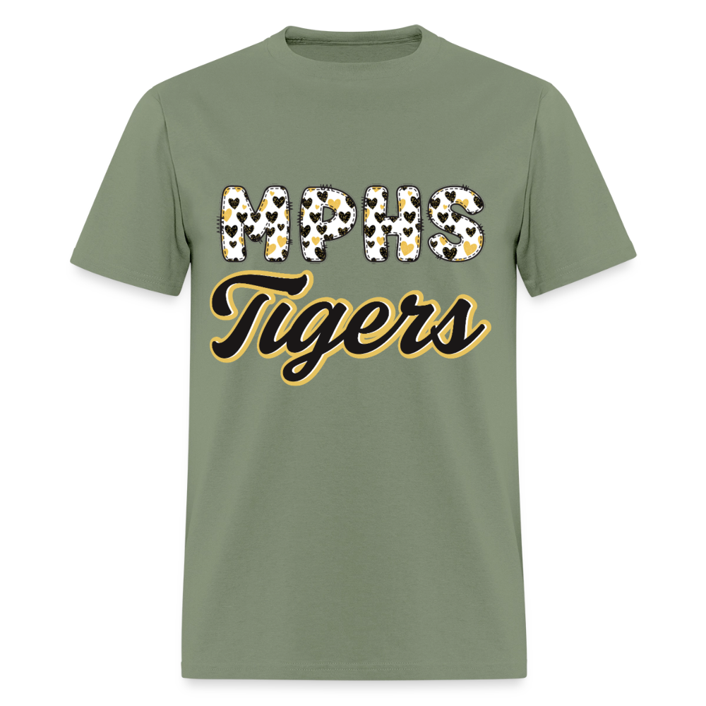 MPHS Tigers Black & Gold Hearts T-Shirt | GILDAN 5000 - military green