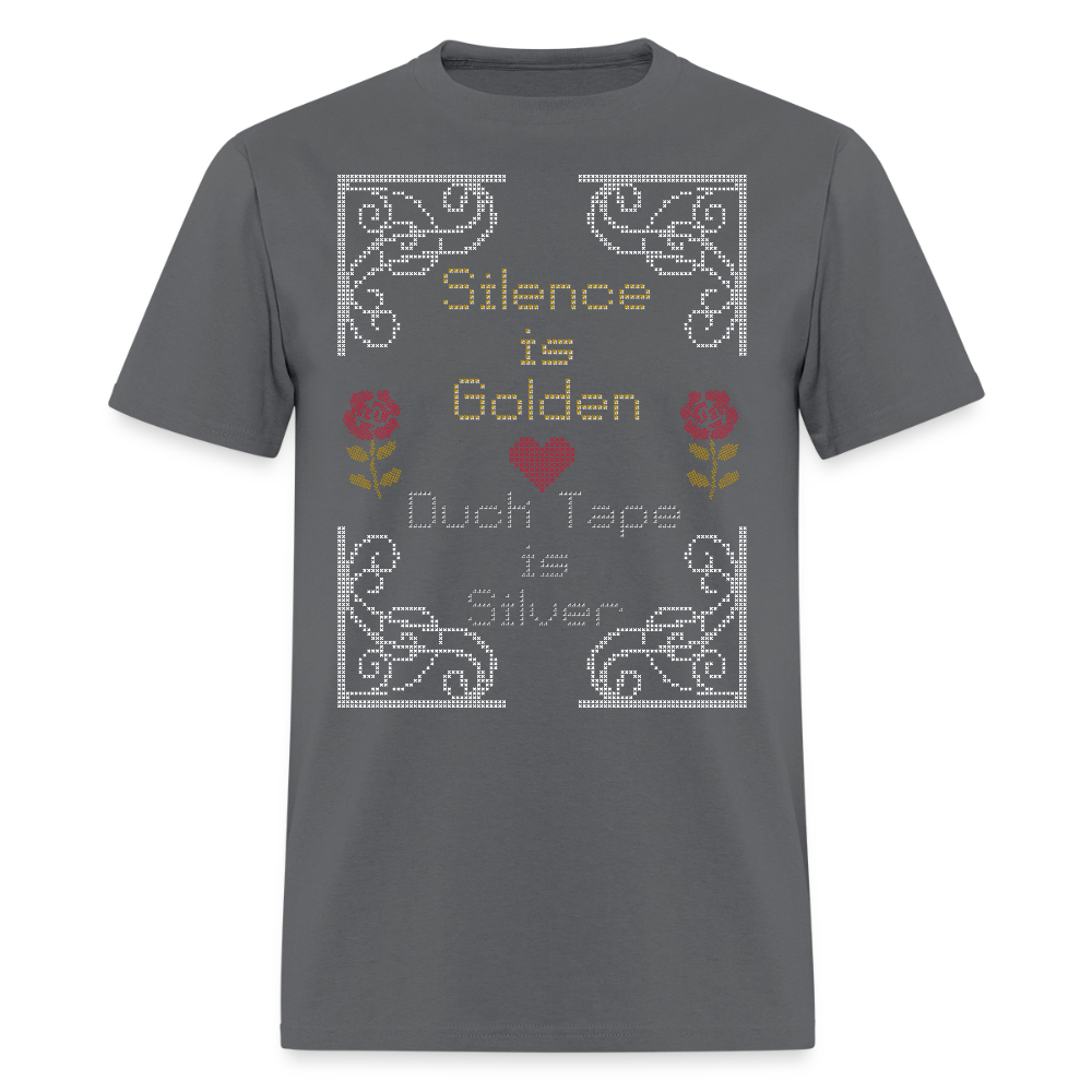 Silence is Golden Cross Stitch T-Shirt | GILDAN 5000 - charcoal