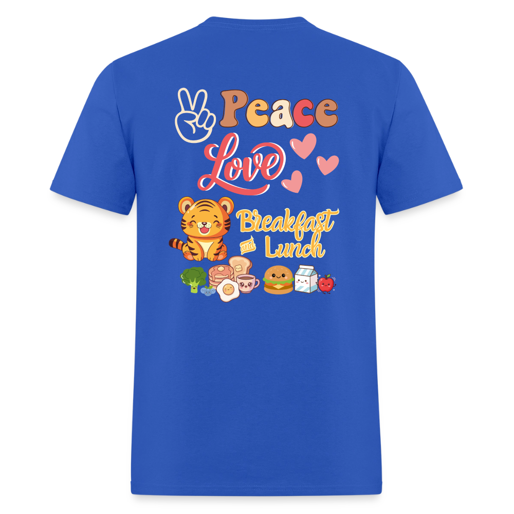 Peace Love Breakfast & Lunch Tiger T-Shirt | GILDAN 5000 - royal blue