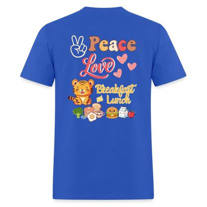 Peace Love Breakfast & Lunch Tiger T-Shirt | GILDAN 5000 - royal blue
