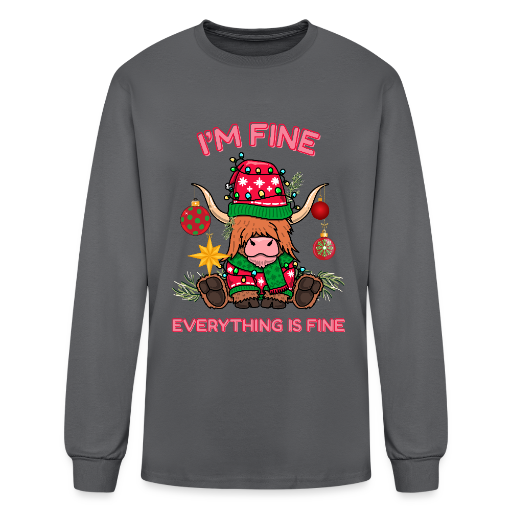 Everything's Fine Long Sleeve T-Shirt - charcoal
