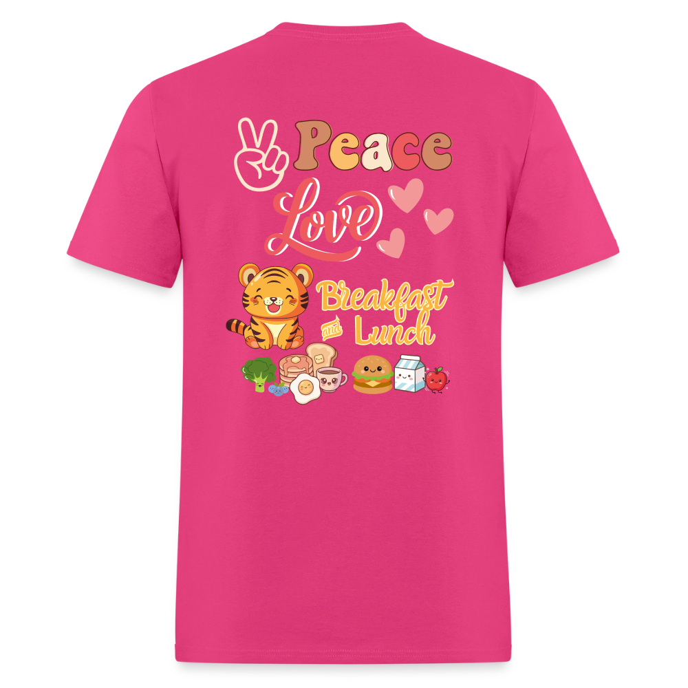 Peace Love Breakfast & Lunch Tiger T-Shirt | GILDAN 5000 - fuchsia