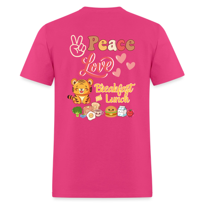 Peace Love Breakfast & Lunch Tiger T-Shirt | GILDAN 5000 - fuchsia