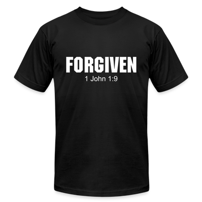 Forgiven 1 John 1:9 Unisex Jersey T-Shirt by Bella + Canvas - black
