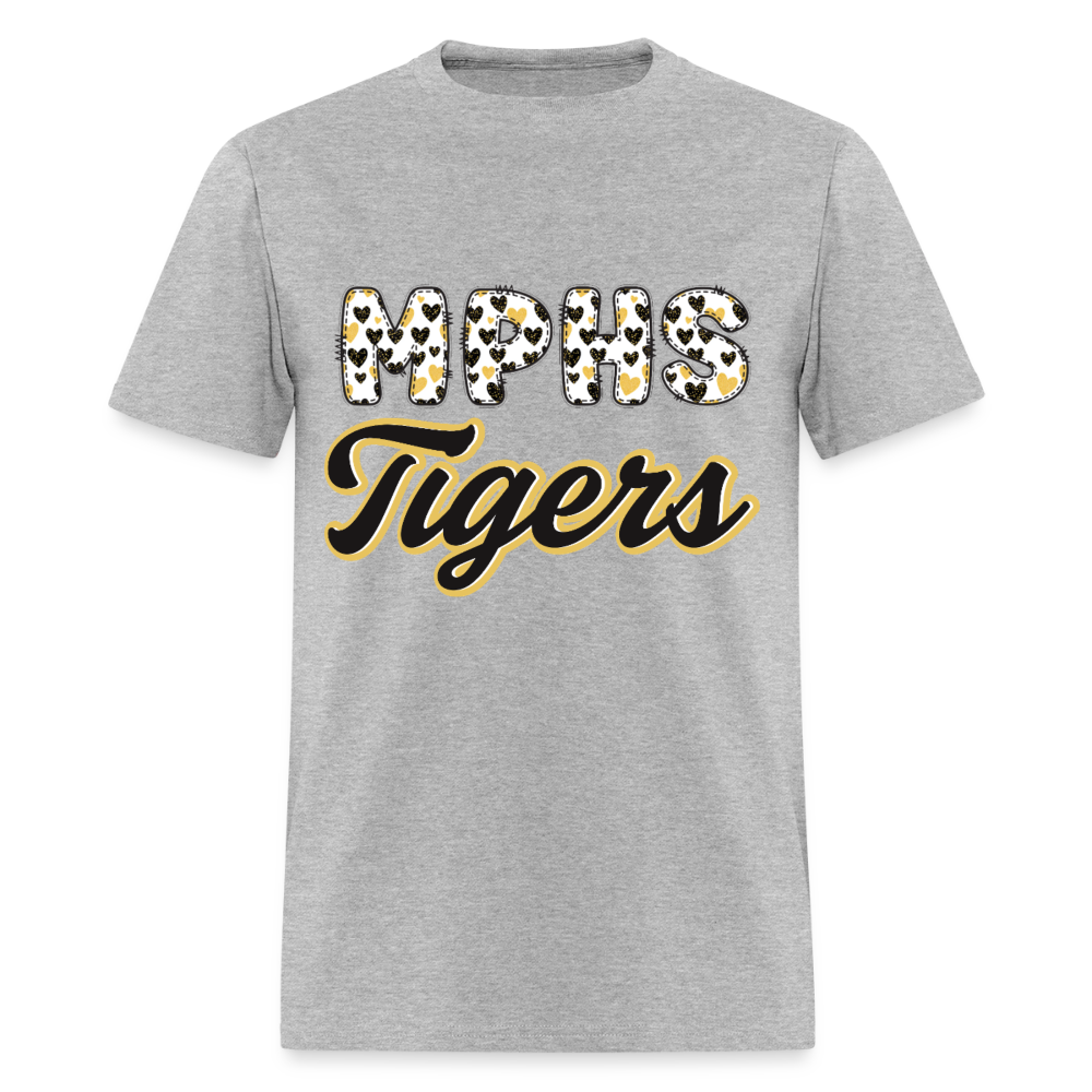 MPHS Tigers Black & Gold Hearts T-Shirt | GILDAN 5000 - heather gray