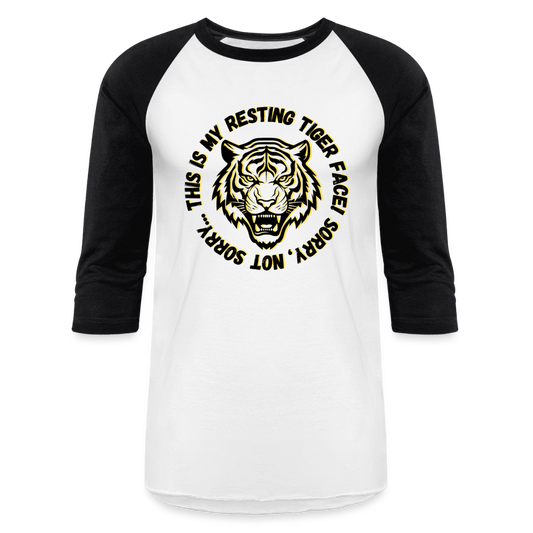 Resting Tiger Face Baseball T-Shirt - white/black