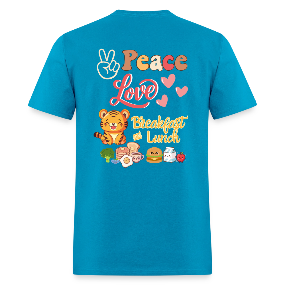 Peace Love Breakfast & Lunch Tiger T-Shirt | GILDAN 5000 - turquoise