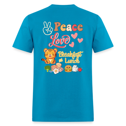 Peace Love Breakfast & Lunch Tiger T-Shirt | GILDAN 5000 - turquoise