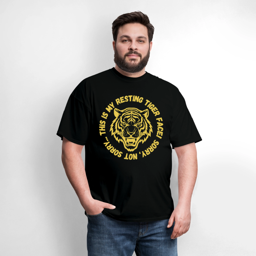 Resting Tiger Face Black and Gold Men's T-Shirt | GILDAN 5000 - black