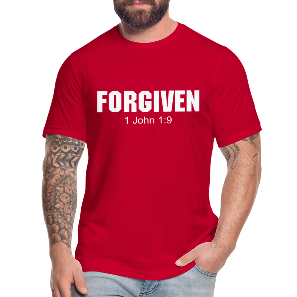 Forgiven 1 John 1:9 Unisex Jersey T-Shirt by Bella + Canvas - red