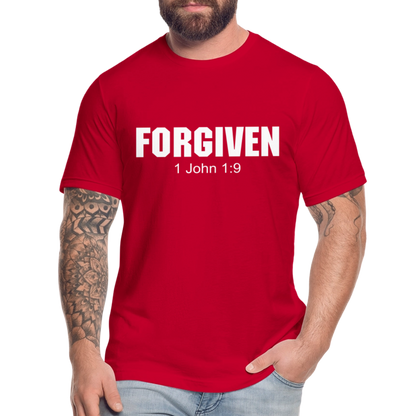Forgiven 1 John 1:9 Unisex Jersey T-Shirt by Bella + Canvas - red