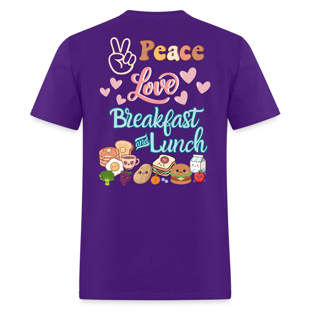 Customizable Peace Love Breakfast & Lunch T-Shirt | GILDAN 5000 - purple