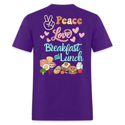 Customizable Peace Love Breakfast & Lunch T-Shirt | GILDAN 5000 - purple