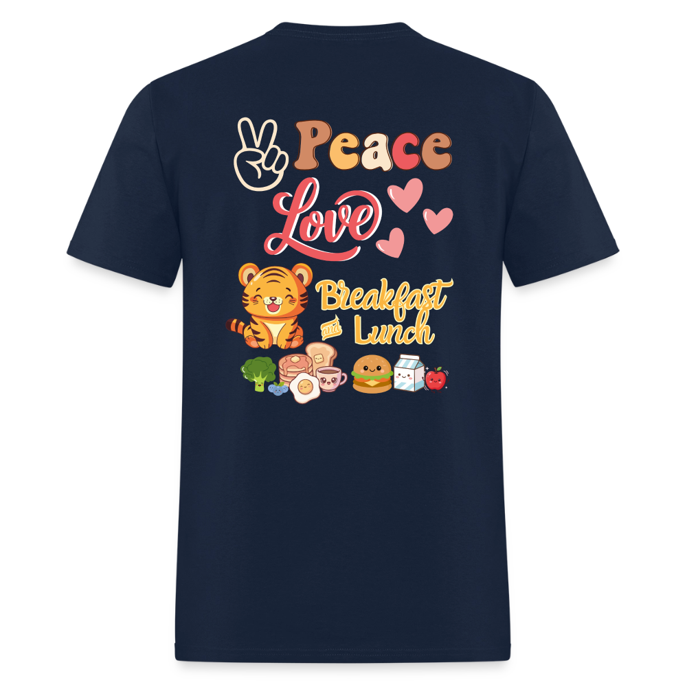 Peace Love Breakfast & Lunch Tiger T-Shirt | GILDAN 5000 - navy