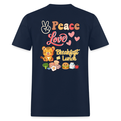 Peace Love Breakfast & Lunch Tiger T-Shirt | GILDAN 5000 - navy