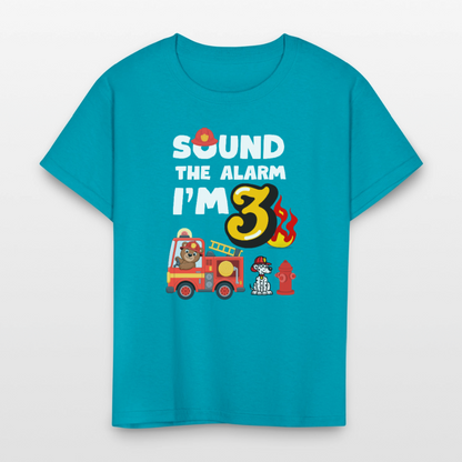 Sound the Alarm I'm 3 Kids' T-Shirt - turquoise