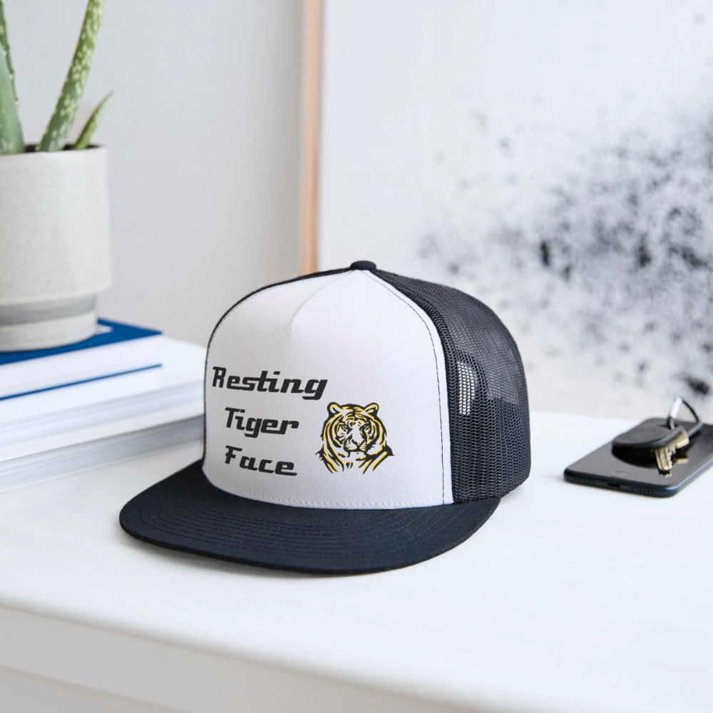Resting Tiger Face 2 Trucker Hat - white/black