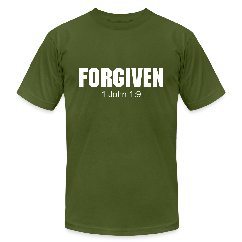 Forgiven 1 John 1:9 Unisex Jersey T-Shirt by Bella + Canvas - olive