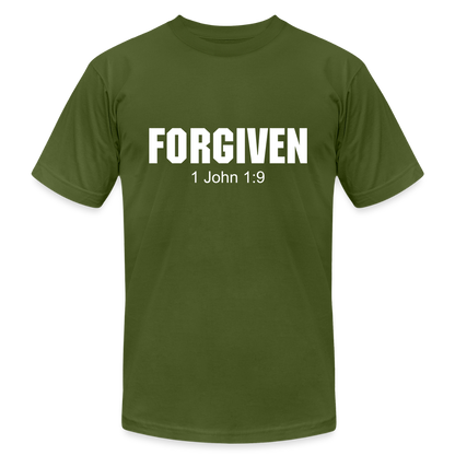 Forgiven 1 John 1:9 Unisex Jersey T-Shirt by Bella + Canvas - olive