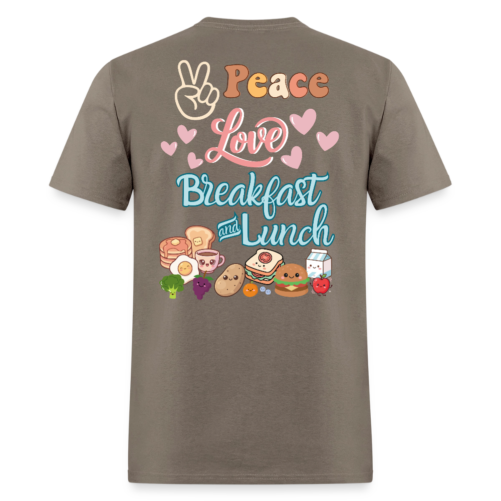 Customizable Peace Love Breakfast & Lunch T-Shirt | GILDAN 5000 - safari