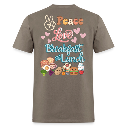 Customizable Peace Love Breakfast & Lunch T-Shirt | GILDAN 5000 - safari