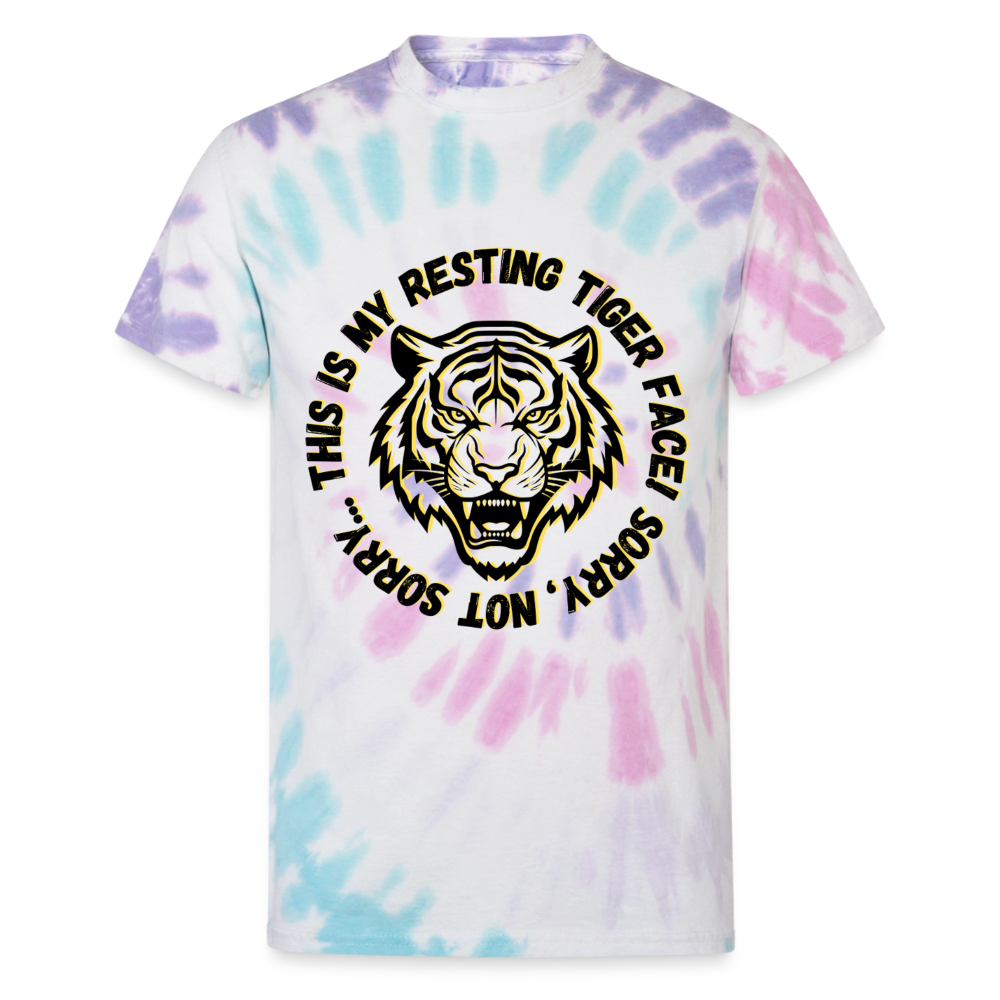 Resting Tiger Face Unisex Tie Dye T-Shirt - Pastel Spiral