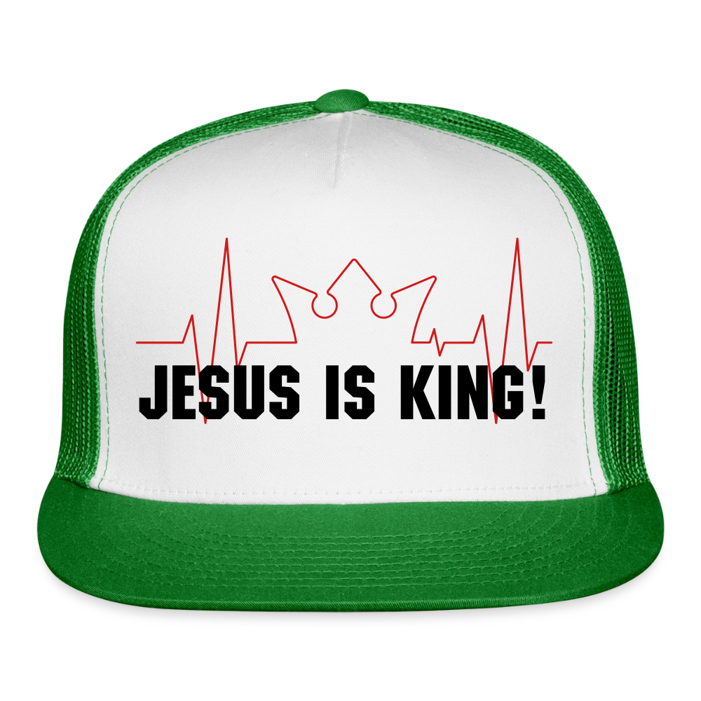 Jesus is King! Trucker Hat - white/kelly green