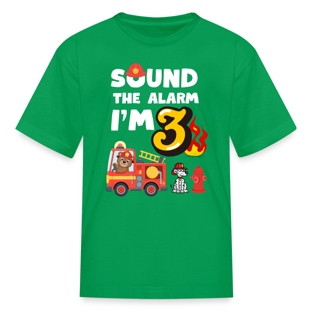 Sound the Alarm I'm 3 Kids' T-Shirt - kelly green