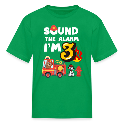 Sound the Alarm I'm 3 Kids' T-Shirt - kelly green