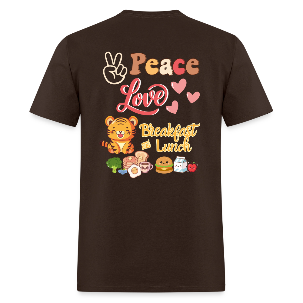 Peace Love Breakfast & Lunch Tiger T-Shirt | GILDAN 5000 - brown