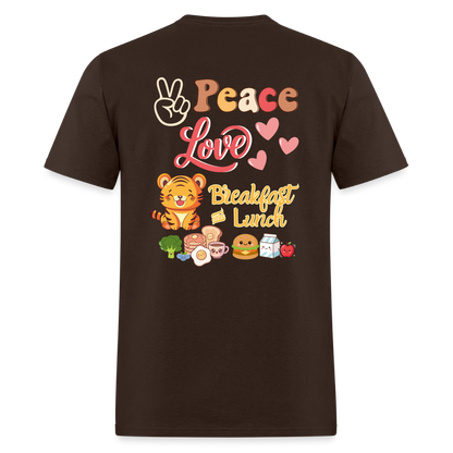 Peace Love Breakfast & Lunch Tiger T-Shirt | GILDAN 5000 - brown