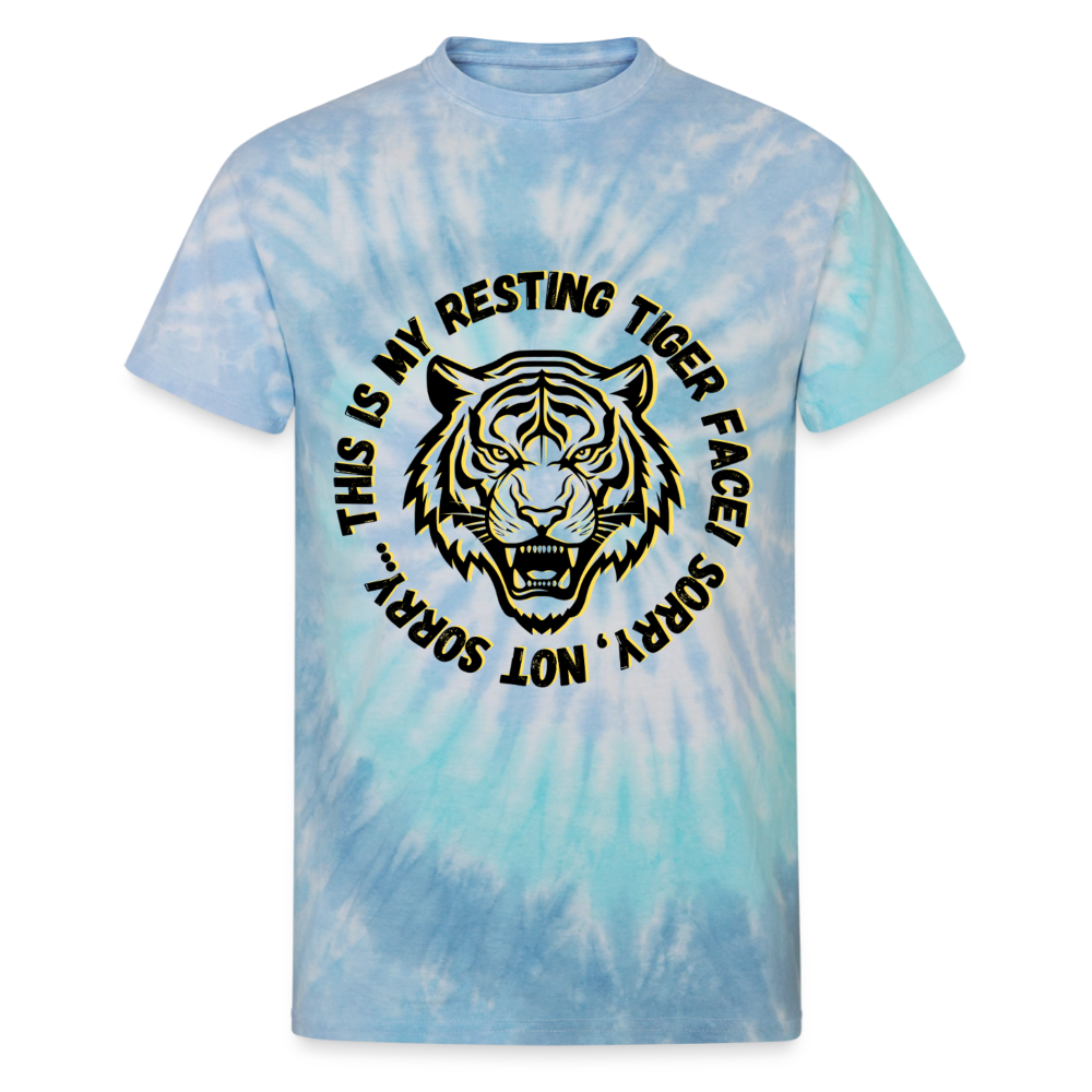 Resting Tiger Face Unisex Tie Dye T-Shirt - blue lagoon