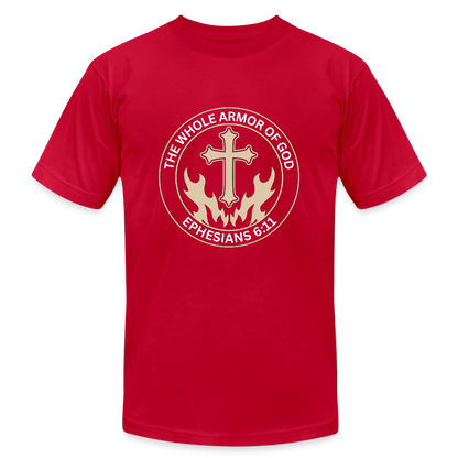 Ephesians 6:11 Unisex Jersey T-Shirt by Bella + Canvas - red