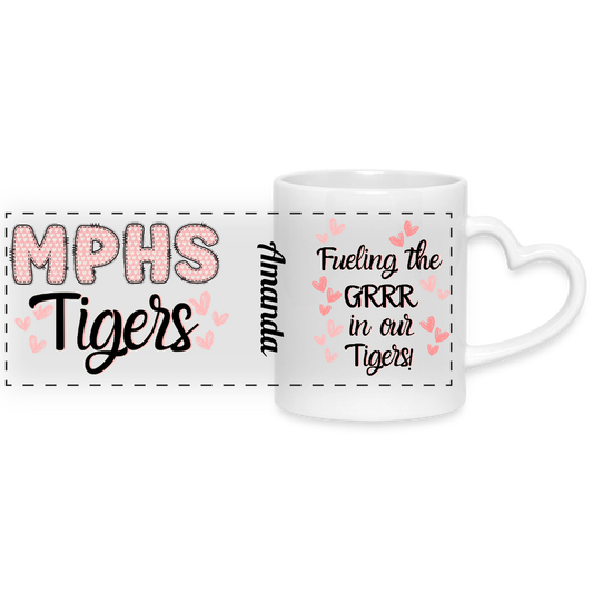 Customizable MPHS Fueling the GRRR Mug with Heart Handle - white