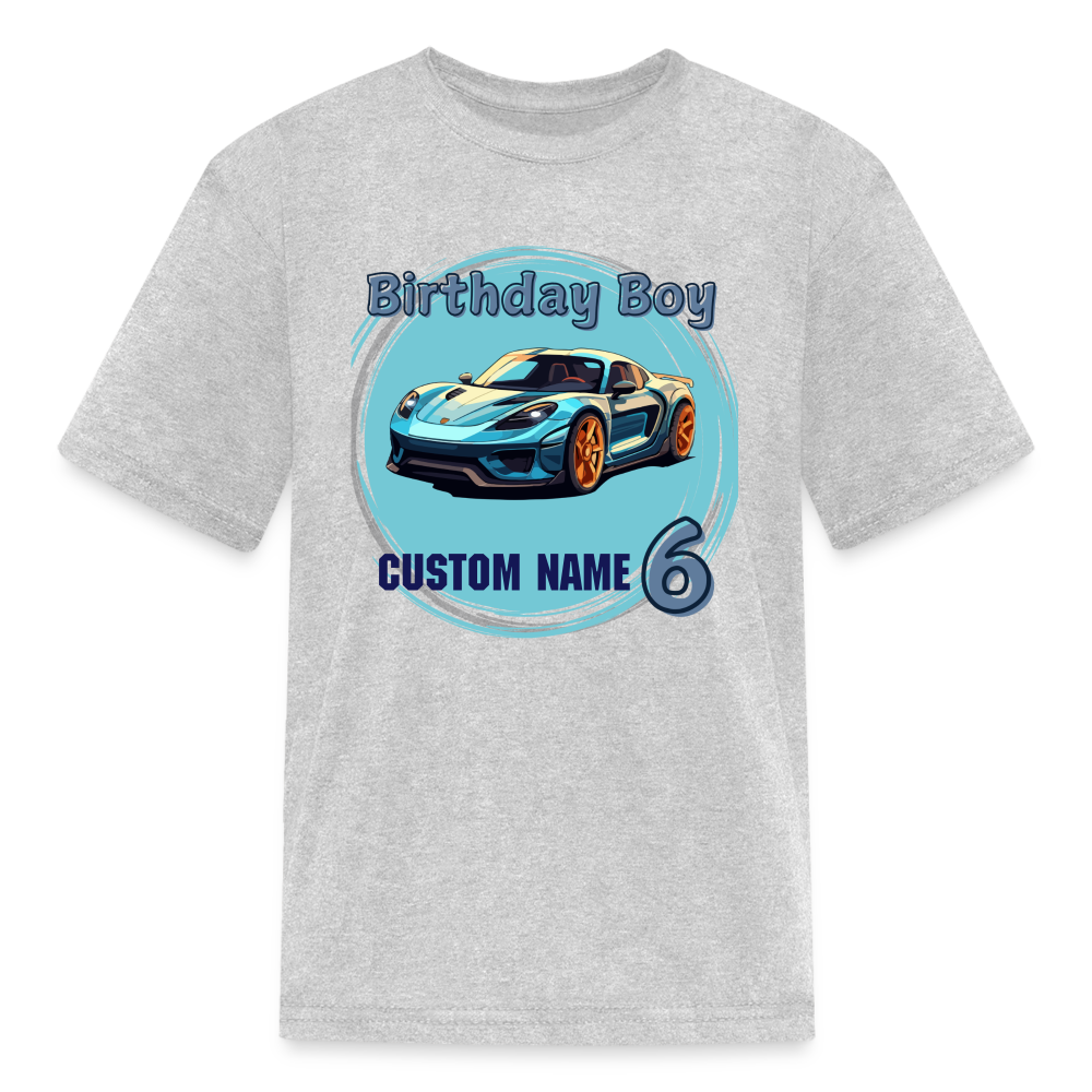 Custom Birthday 6 Car Kids' T-Shirt - heather gray