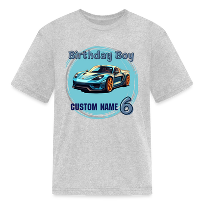 Custom Birthday 6 Car Kids' T-Shirt - heather gray