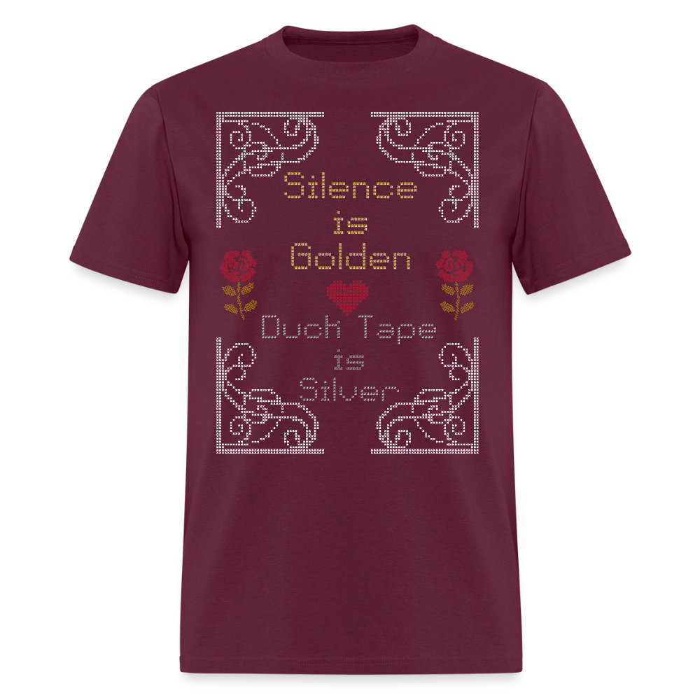 Silence is Golden Cross Stitch T-Shirt | GILDAN 5000 - burgundy