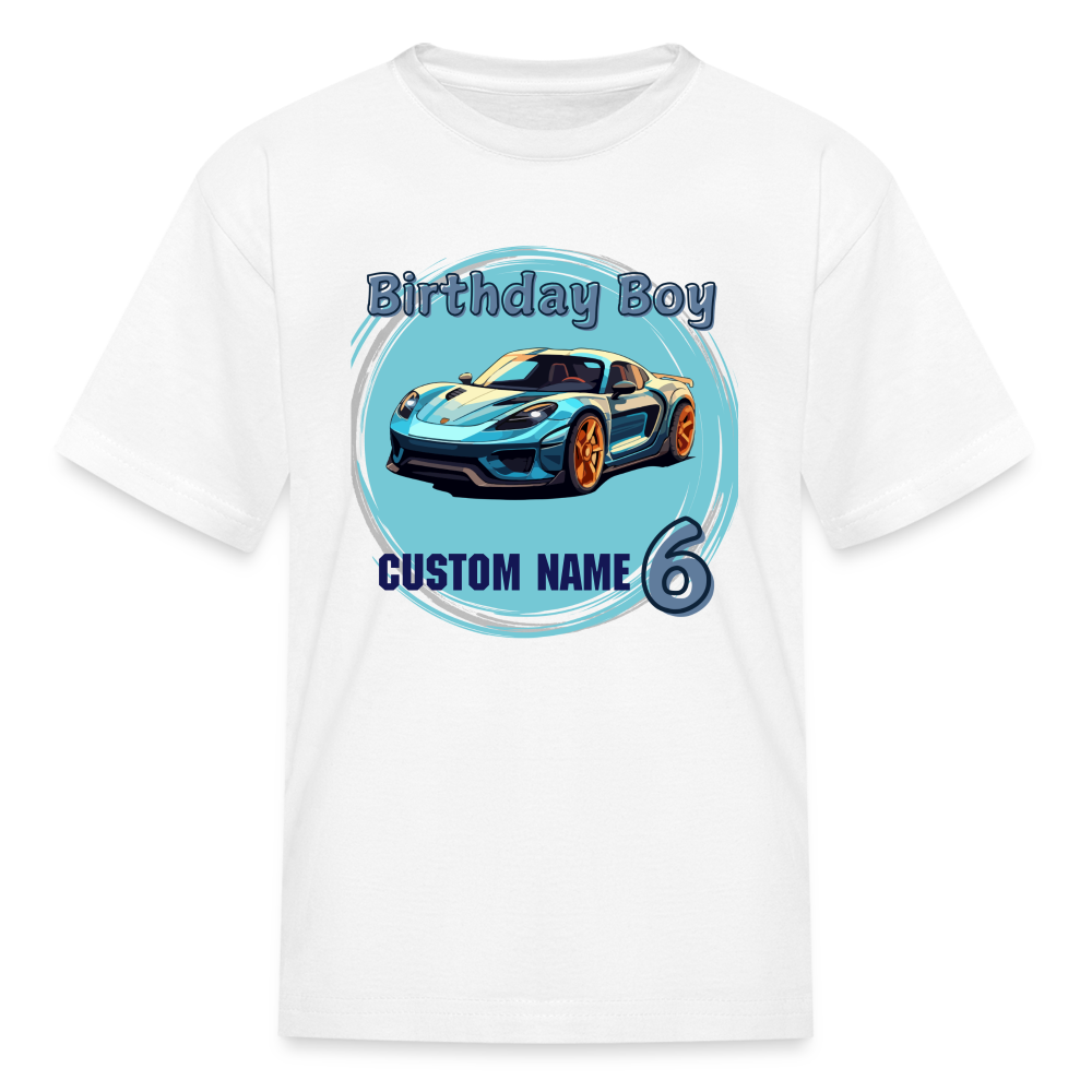 Custom Birthday 6 Car Kids' T-Shirt - white