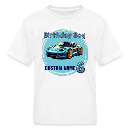 Custom Birthday 6 Car Kids' T-Shirt - white