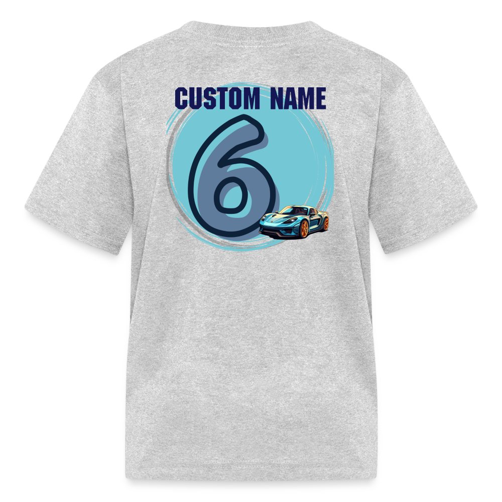 Custom Birthday 6 Car Kids' T-Shirt - heather gray