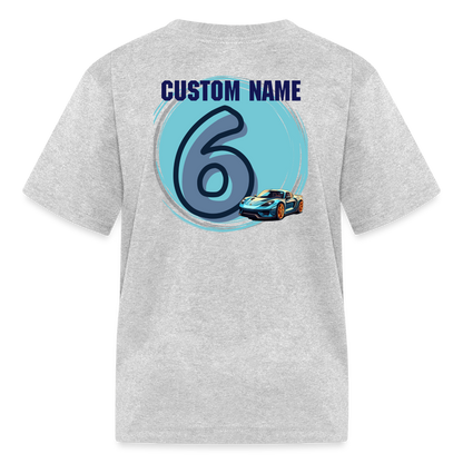 Custom Birthday 6 Car Kids' T-Shirt - heather gray