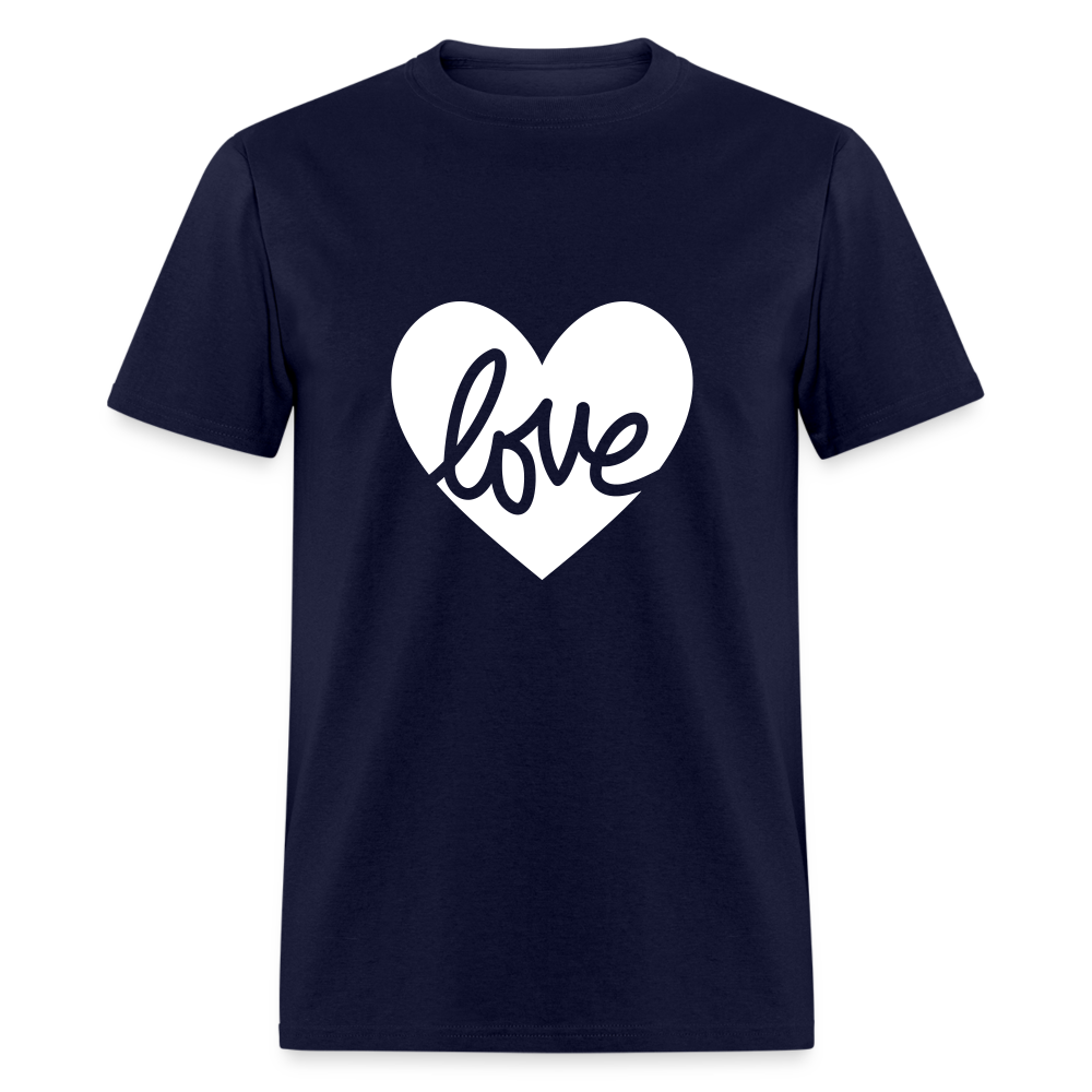 Love White Heart Unisex Classic T-Shirt - navy