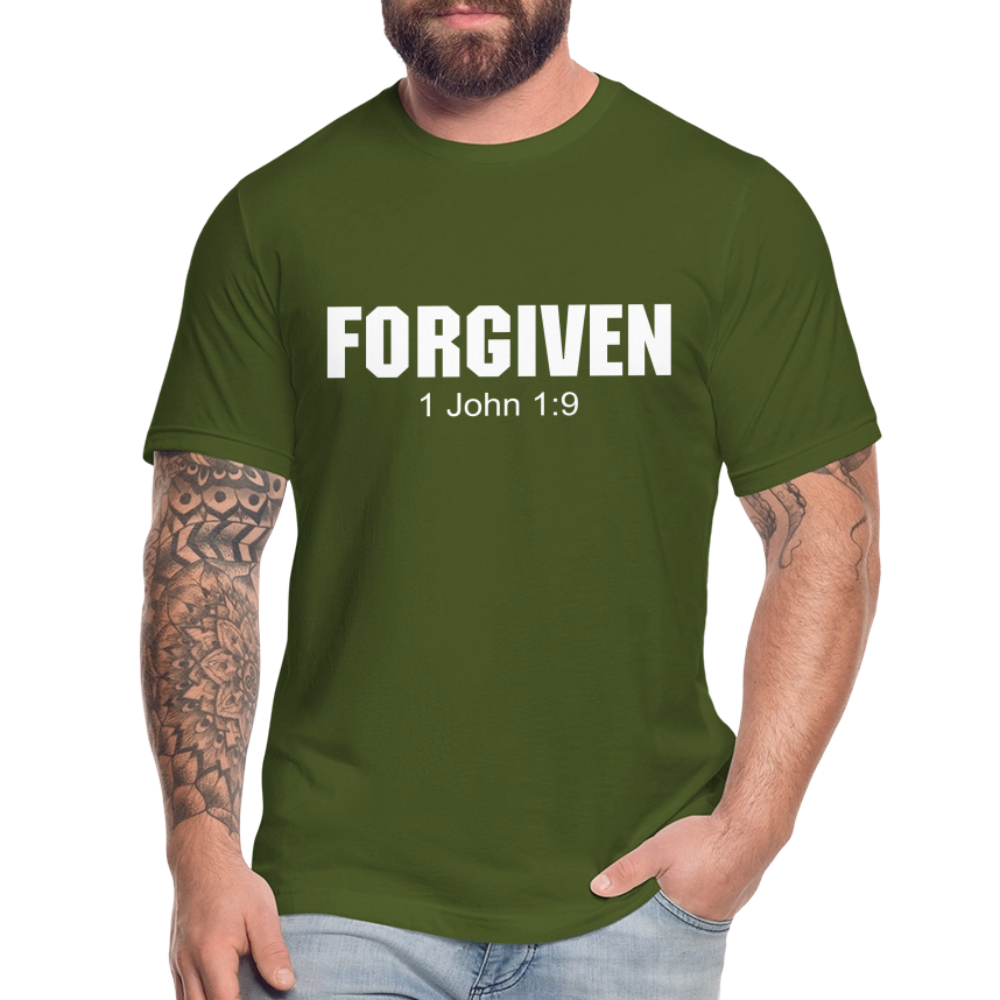 Forgiven 1 John 1:9 Unisex Jersey T-Shirt by Bella + Canvas - olive