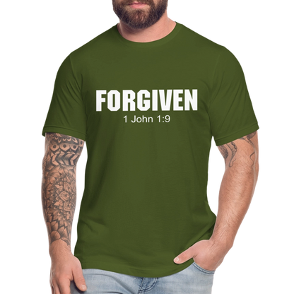 Forgiven 1 John 1:9 Unisex Jersey T-Shirt by Bella + Canvas - olive