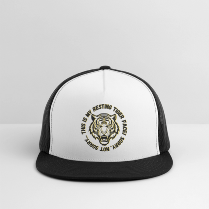 Resting Tiger Face Trucker Hat - white/black