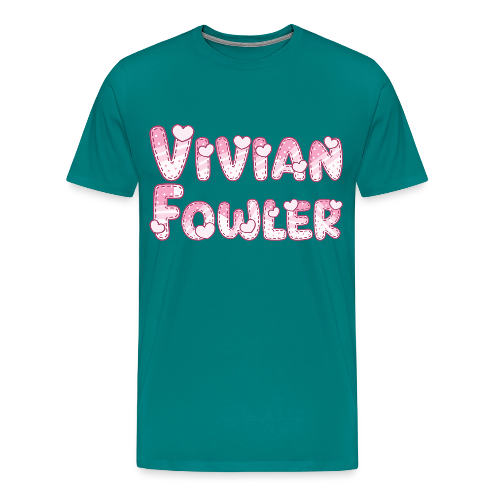 Vivian Fowler Hearts Premium Adult T-Shirt - teal